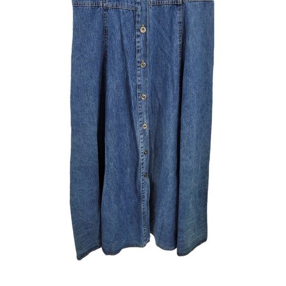 Vtg 80's Dress Embroidered Modest Denim Pinafore Prairie Maxi Pockets Sz S - Picture 8 of 11